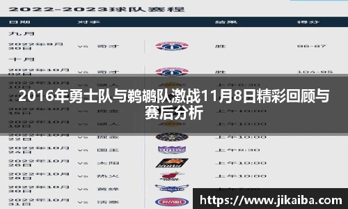 2016年勇士队与鹈鹕队激战11月8日精彩回顾与赛后分析